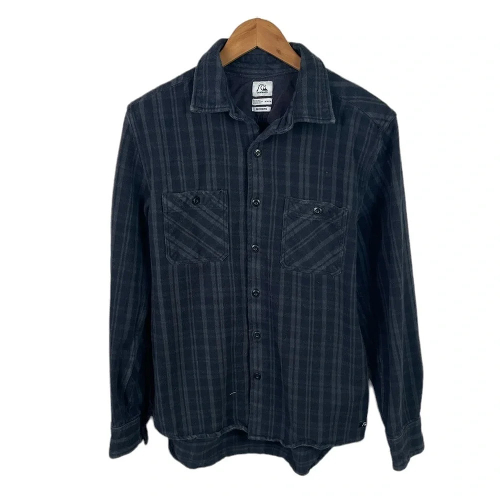 Bf7 Mens Quicksilver Surfer Brand Plaid Modern Flannel Pocket Shirt M